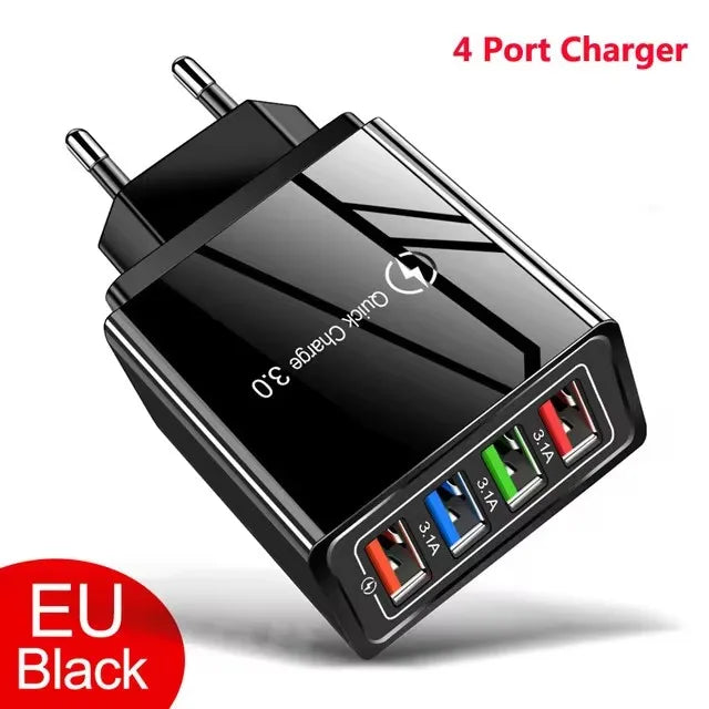 4 Ports 3.1A USB Wall Charger Quick Charge QC 3.0 Phone Adapter For iPhone 14 15 Pro Huawei Samsung Multiple USB Fast Charger